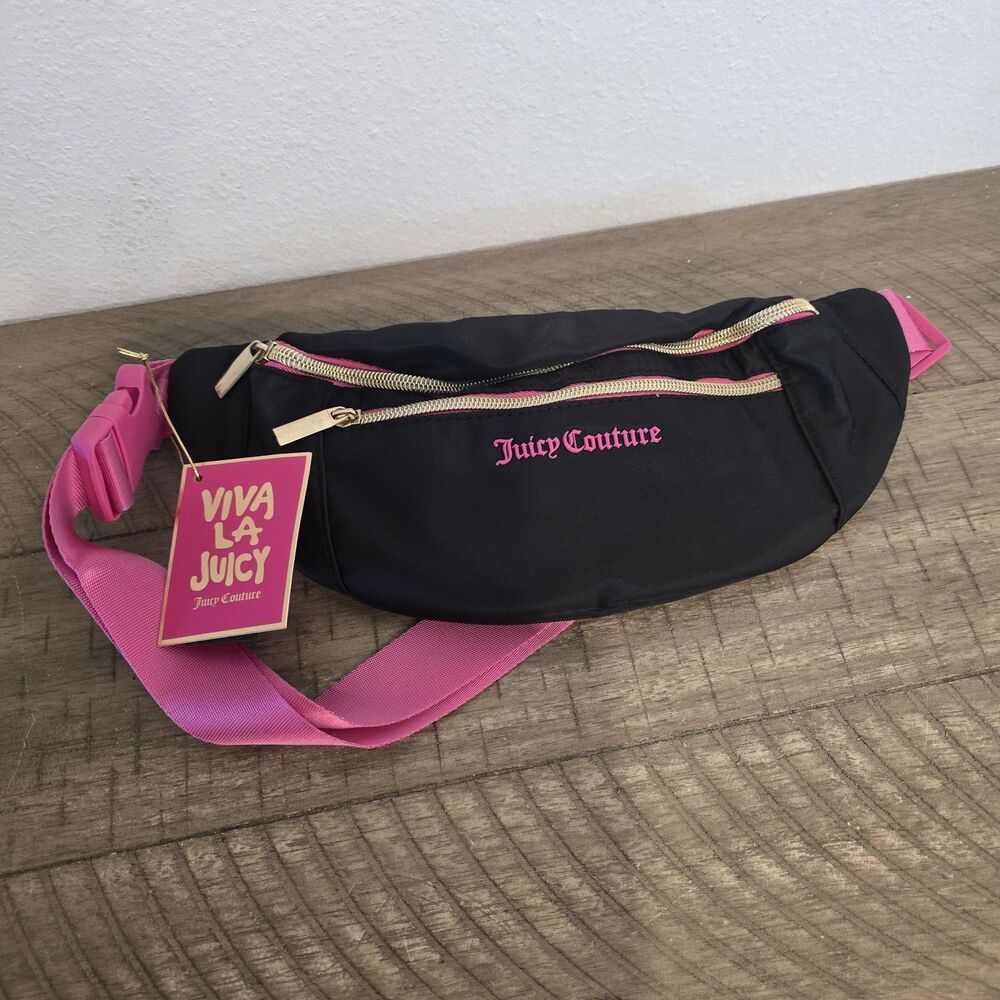 Juicy Couture black/pink Fanny Pack Sling Bag Zippered Small Bag NWT Logo